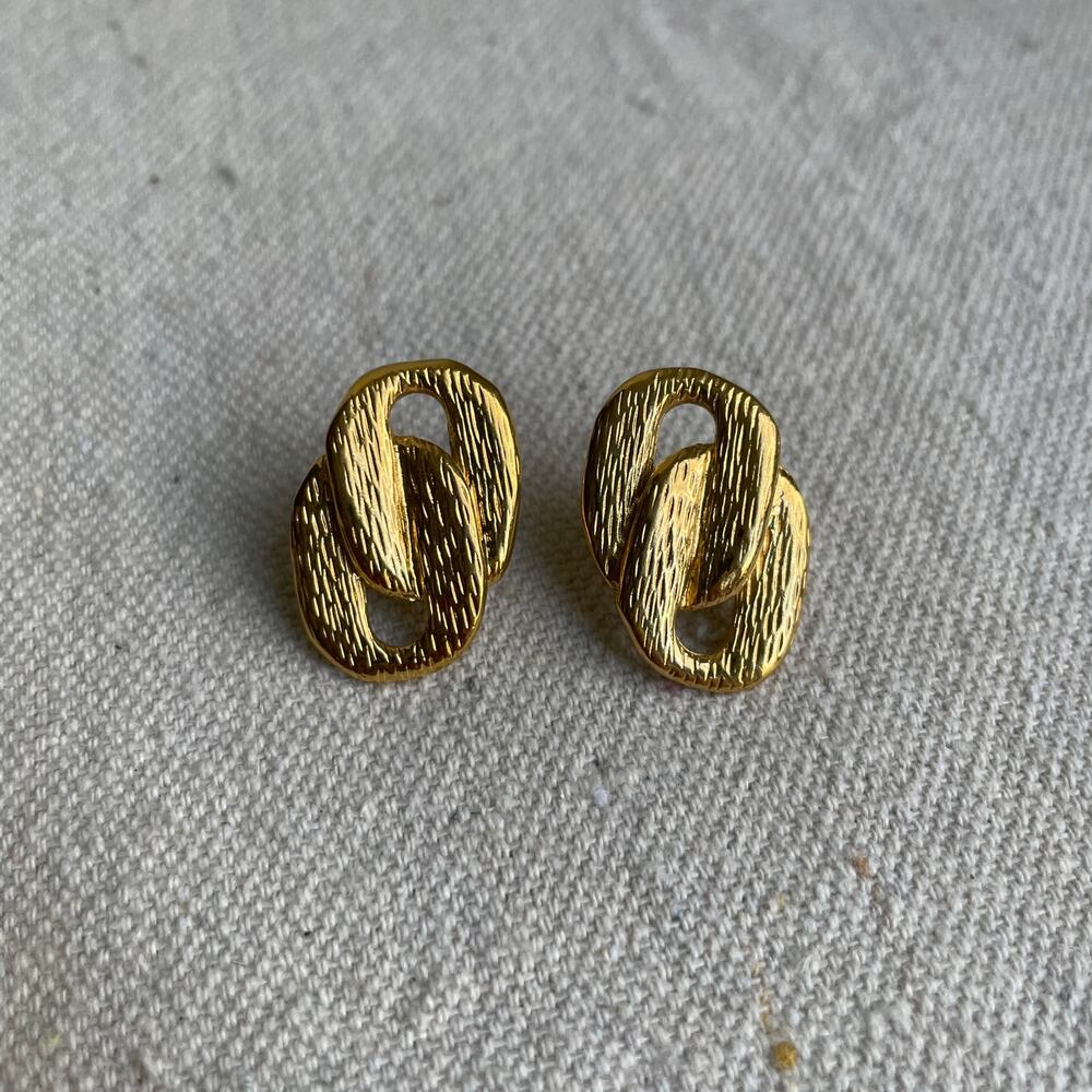 Vintage Napier Stud Gold Earrings Chainlink Design